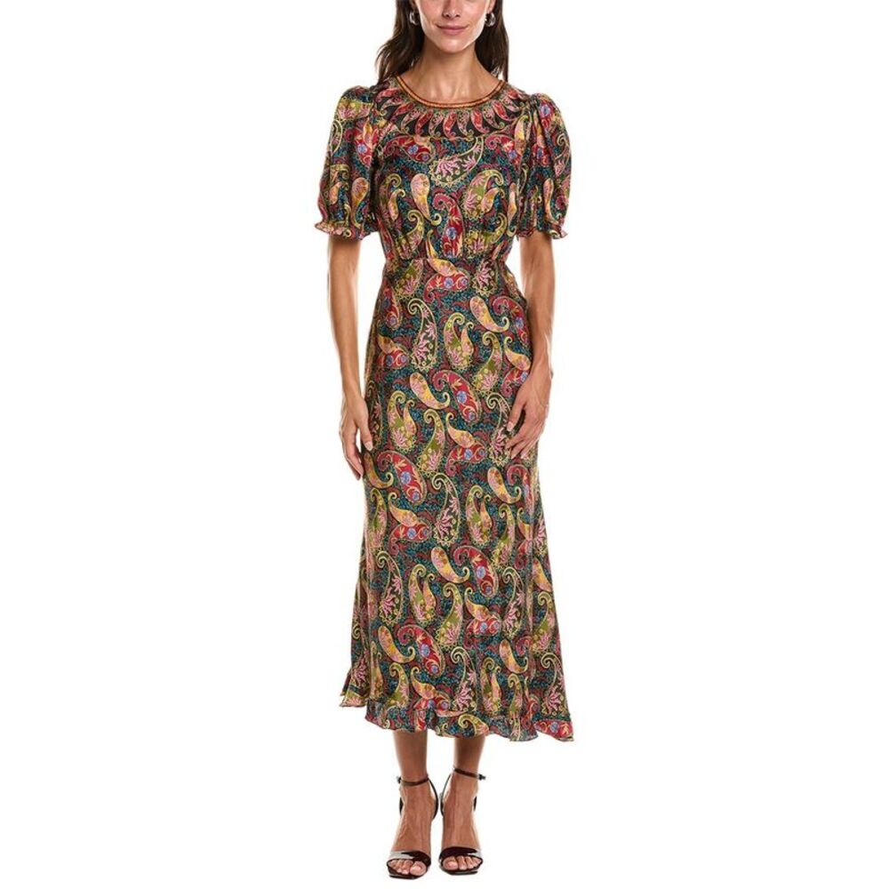 Saloni Womens  Vida Large Dot Stamped Satin Midi Dress